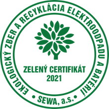 zelený certifikát za odovzdaný elektroodpad a použité batérie za rok 2021