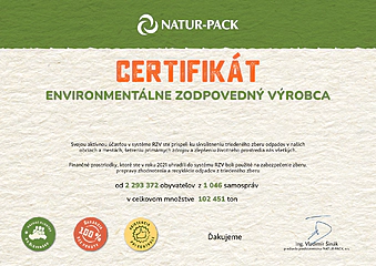 Certifikát environmentálne zodpovedného výrobcu 2021