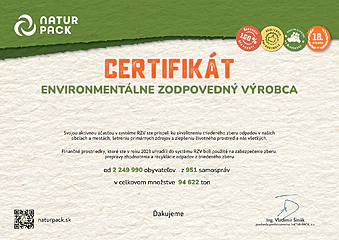 Certifikát environmentálne zodpovedného výrobcu 2023